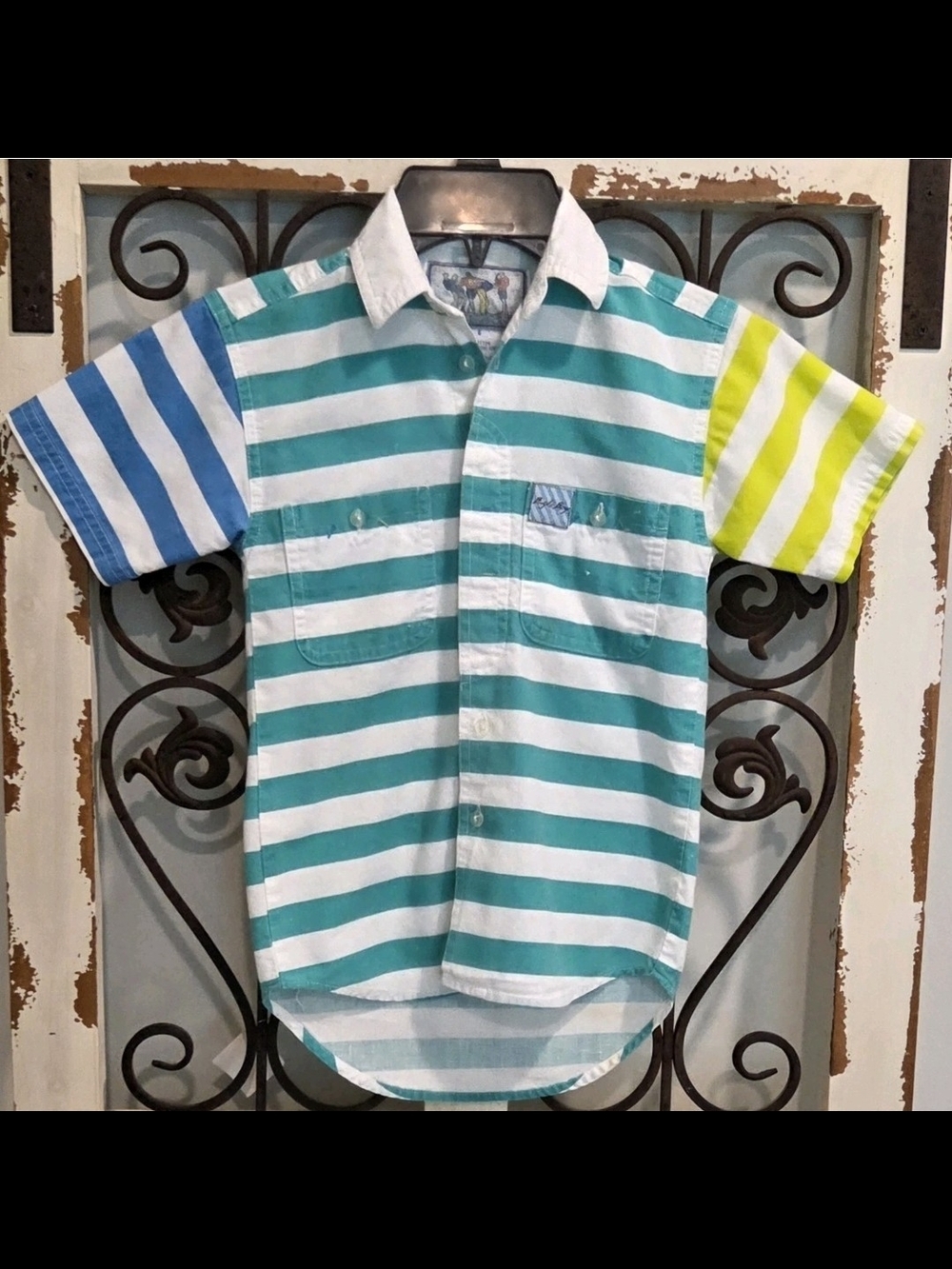 Vintage Bugle Boy Boys Size 6 Colorblock Striped Team International Button Shirt